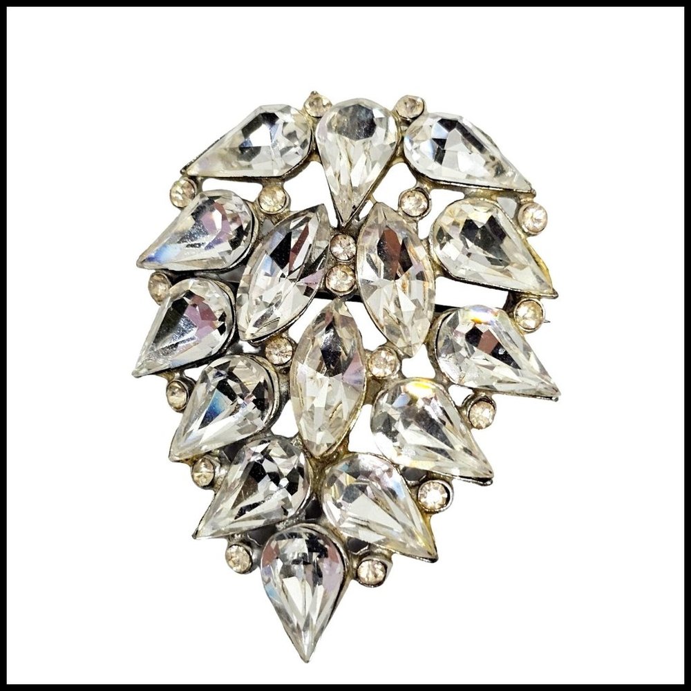Vintage Pin Brooch Sparkling Ice Rhinestone Large Clear Tear Drop Shape